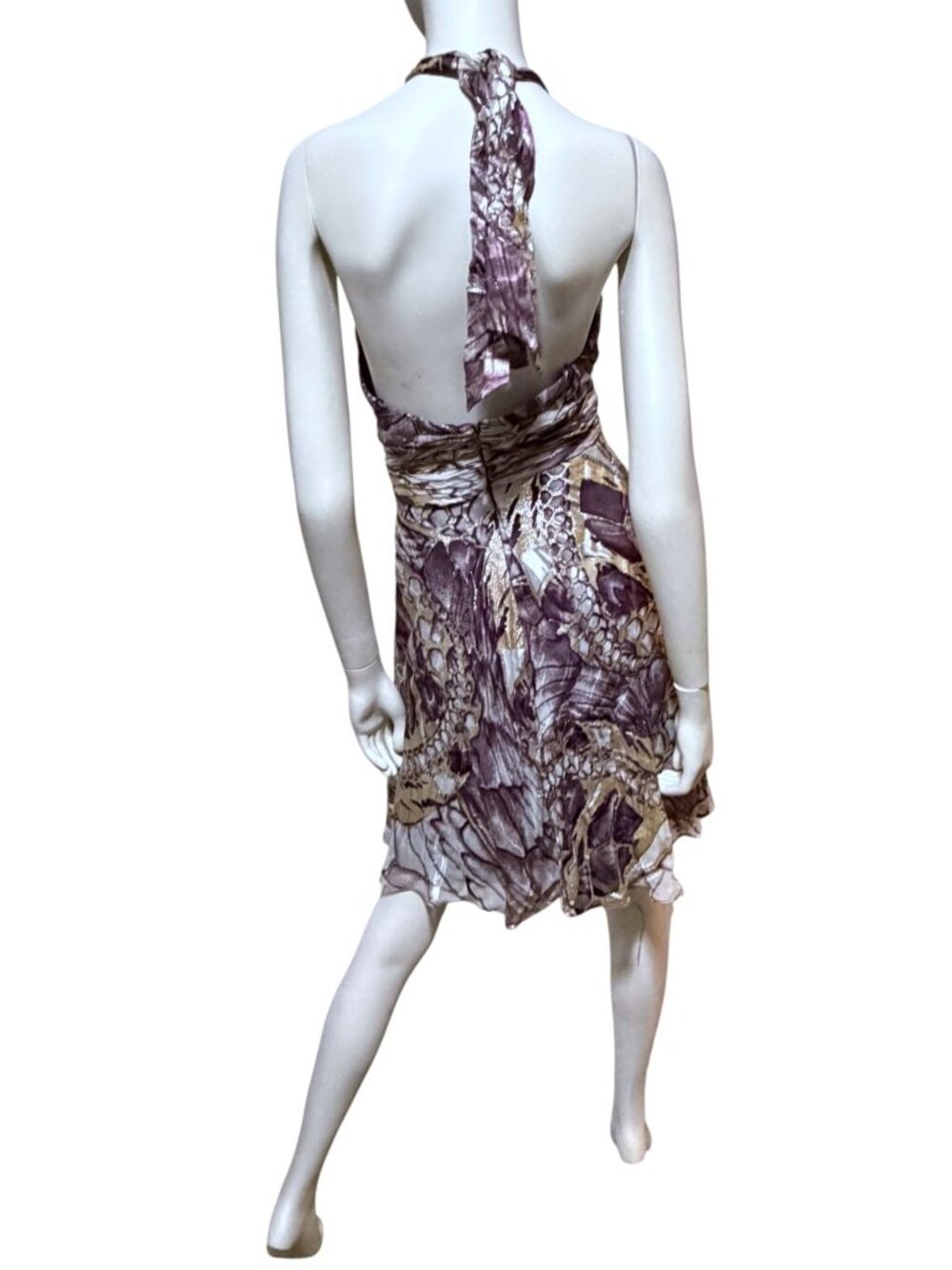 Y2K Nina Austin Silk Blend Dress XS Halter Backless Beaded Butterfly Fairy HOCO - Picture 8 of 13
